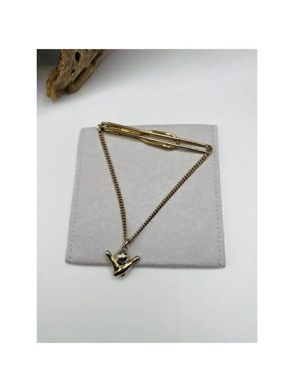Vintage Swank Tie Bar Chain Bowling Charm 1950s